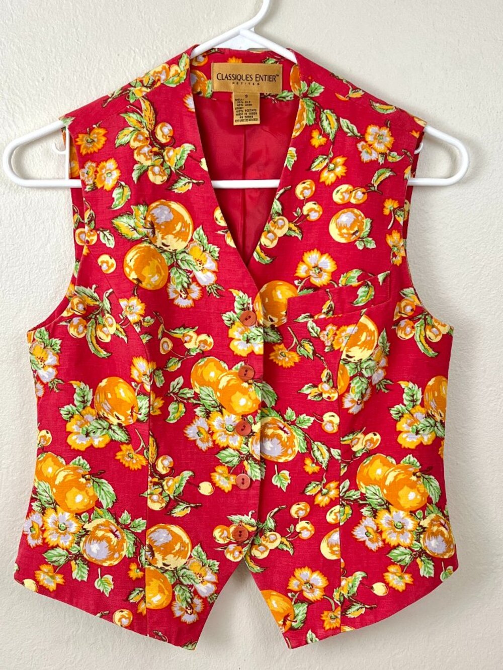 Vintage Classiques Entier Petites Fruit & Floral Novelty Print Cropped Vest Sz S